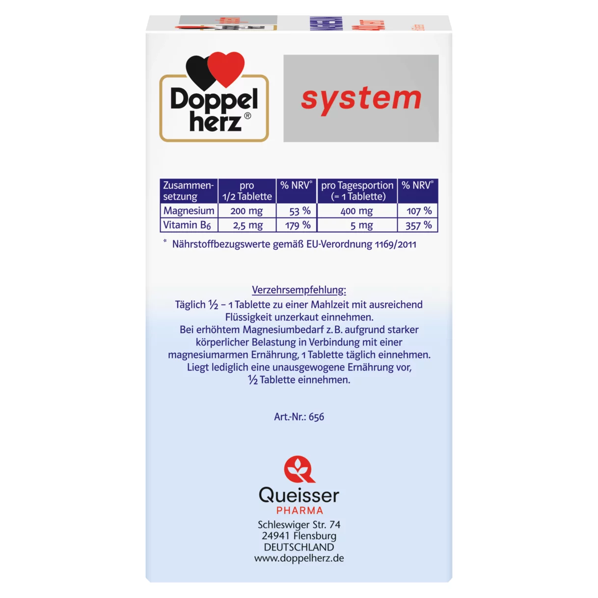 Abbildung der Produktverpackung Doppelherz system MAGNESIUM 400 DEPOT Seitenansicht links